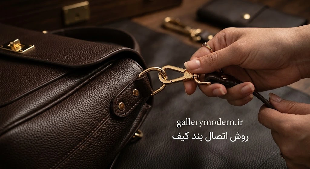 نحوه وصل کردن بند کیف دوشی به قلاب و حلقه اتصال کیف
